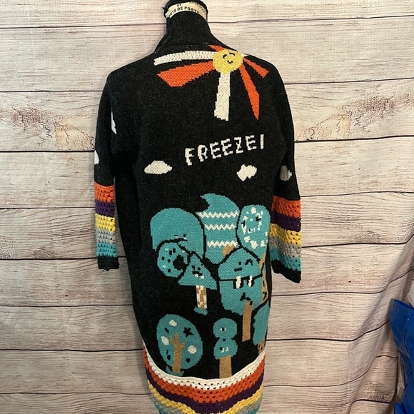 Vintage 1990’s Cardigan Sweater Crochet Trim Freeze Trees Size L/XL Pinkalicious - Picture 1 of 9